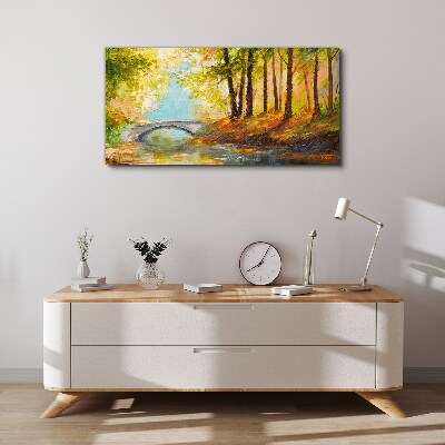 Foto op canvas Een brug in het herfstbos