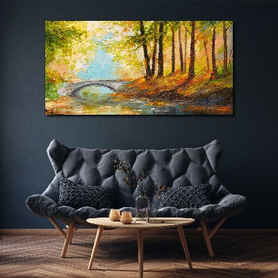 Foto op canvas Een brug in het herfstbos