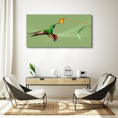 Canvas schilderij Kolibrie bij een bloem