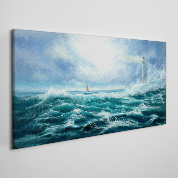 Canvas schilderij Stormachtige zee met vuurtoren