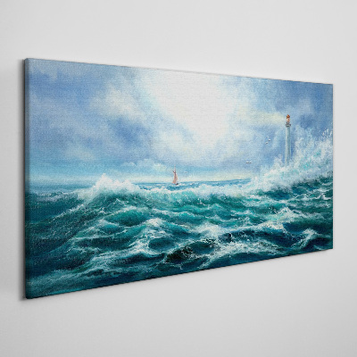 Canvas schilderij Stormachtige zee met vuurtoren