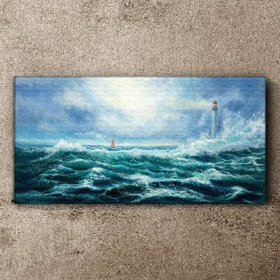 Canvas schilderij Stormachtige zee met vuurtoren