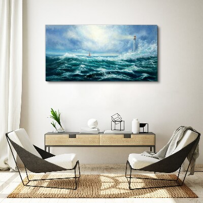 Canvas schilderij Stormachtige zee met vuurtoren
