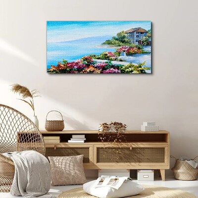 Foto op canvas Zeegezicht met bloemen