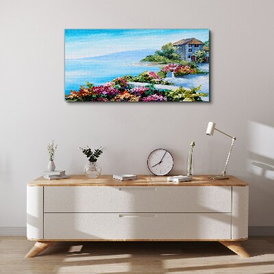 Foto op canvas Zeegezicht met bloemen