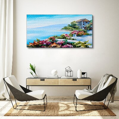 Foto op canvas Zeegezicht met bloemen
