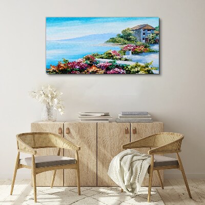 Foto op canvas Zeegezicht met bloemen