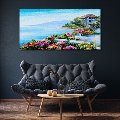 Foto op canvas Zeegezicht met bloemen