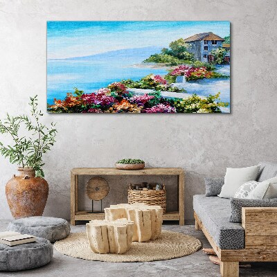 Foto op canvas Zeegezicht met bloemen