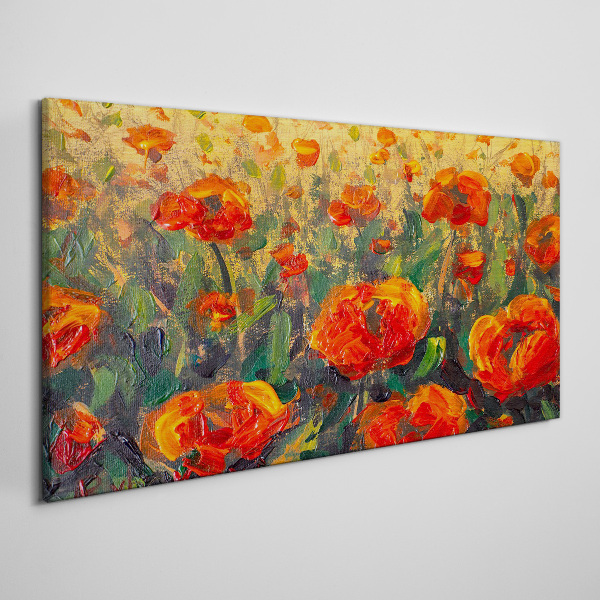 Schilderij op doek Een bloemenweide in tinten oranje