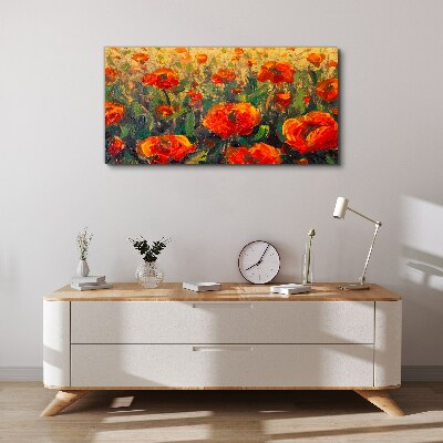 Schilderij op doek Een bloemenweide in tinten oranje