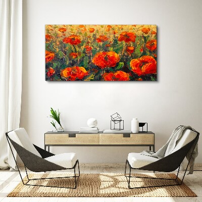 Schilderij op doek Een bloemenweide in tinten oranje