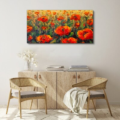 Schilderij op doek Een bloemenweide in tinten oranje