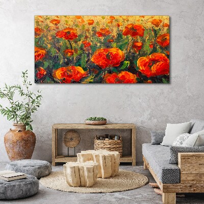 Schilderij op doek Een bloemenweide in tinten oranje