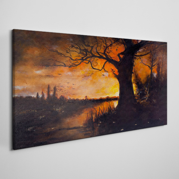 Canvas schilderij Gouden uur aan het meer