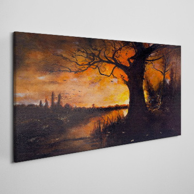 Canvas schilderij Gouden uur aan het meer