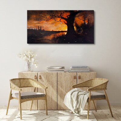 Canvas schilderij Gouden uur aan het meer