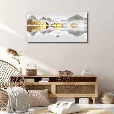 Foto op canvas Gouden bergen in mystieke weerspiegeling