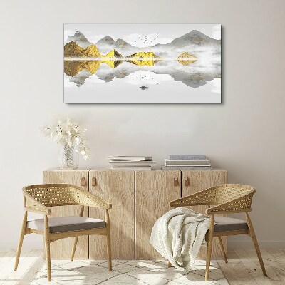 Foto op canvas Gouden bergen in mystieke weerspiegeling