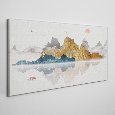 Canvas schilderij Rustig berglandschap met een boot