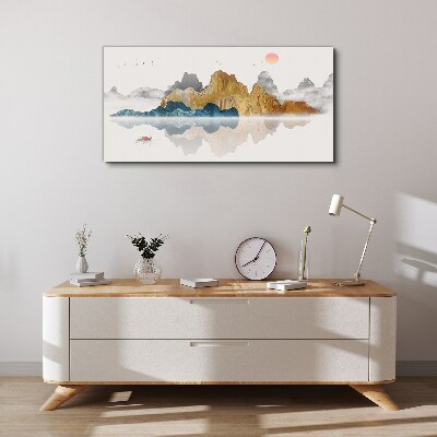 Canvas schilderij Rustig berglandschap met een boot