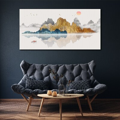 Canvas schilderij Rustig berglandschap met een boot