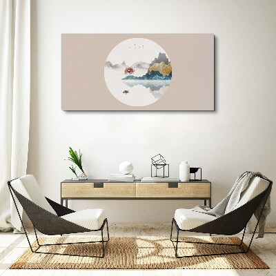 Schilderij op doek Een vredig landschap in een cirkel