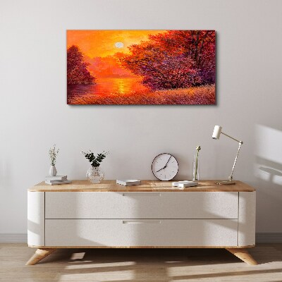 Schilderij op doek Gouden uur aan het meer