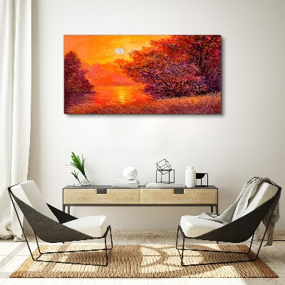 Schilderij op doek Gouden uur aan het meer