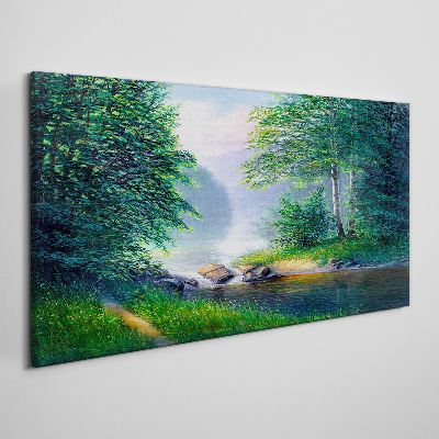 Schilderij op doek Een vredig landschap aan de rivier