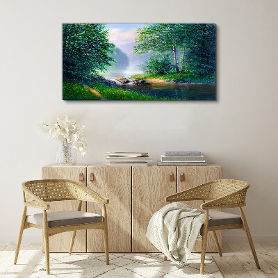 Schilderij op doek Een vredig landschap aan de rivier