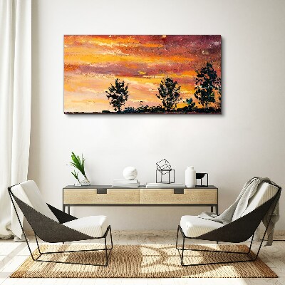 Foto op canvas Zonsondergang boven de bomen