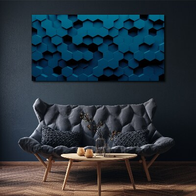 Schilderij op doek Geometrische zeshoeken in tinten blauw