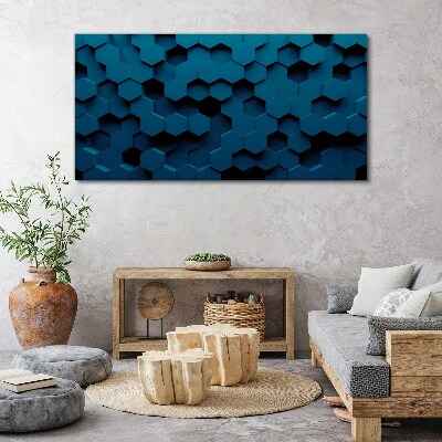 Schilderij op doek Geometrische zeshoeken in tinten blauw