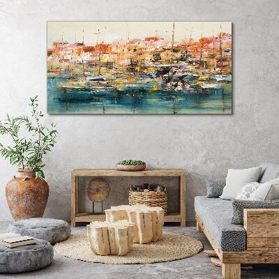 Canvas schilderij Havenlandschappen in pastelkleuren