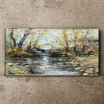 Schilderij op doek Lentelandschap aan de beek