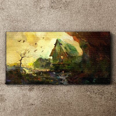 Schilderij op doek Winterlandschap met een huis