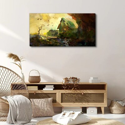 Schilderij op doek Winterlandschap met een huis