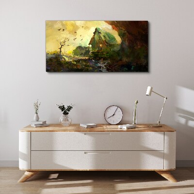 Schilderij op doek Winterlandschap met een huis