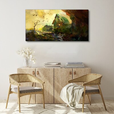 Schilderij op doek Winterlandschap met een huis