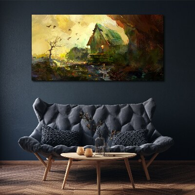 Schilderij op doek Winterlandschap met een huis