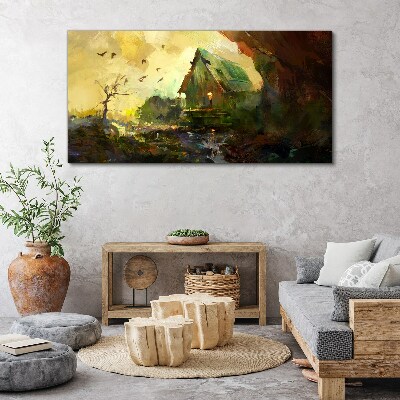 Schilderij op doek Winterlandschap met een huis