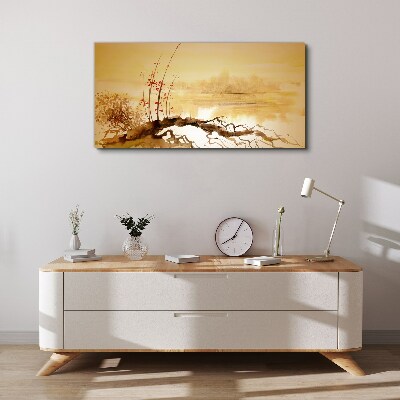 Foto op canvas Gouden tinten aan de waterkant
