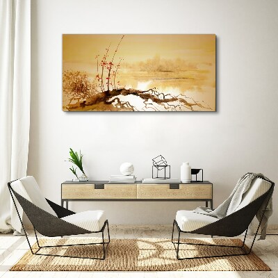 Foto op canvas Gouden tinten aan de waterkant
