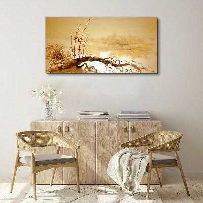 Foto op canvas Gouden tinten aan de waterkant