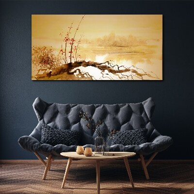 Foto op canvas Gouden tinten aan de waterkant