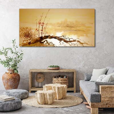 Foto op canvas Gouden tinten aan de waterkant