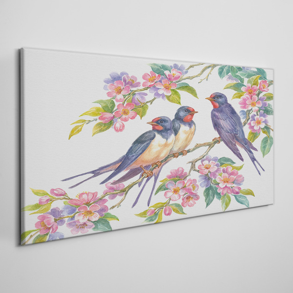 Canvas schilderij Vogels in de bloeiende takken