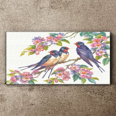 Canvas schilderij Vogels in de bloeiende takken