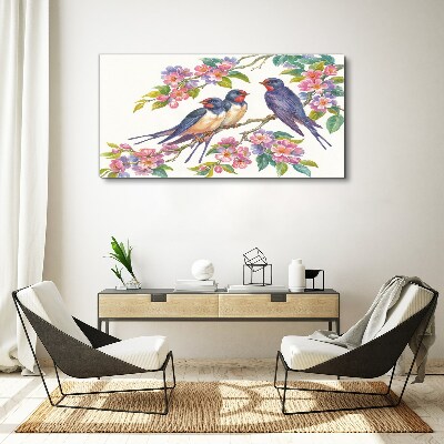 Canvas schilderij Vogels in de bloeiende takken